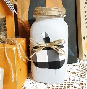 Fall Buffalo Check Pumpkin Canning Jar